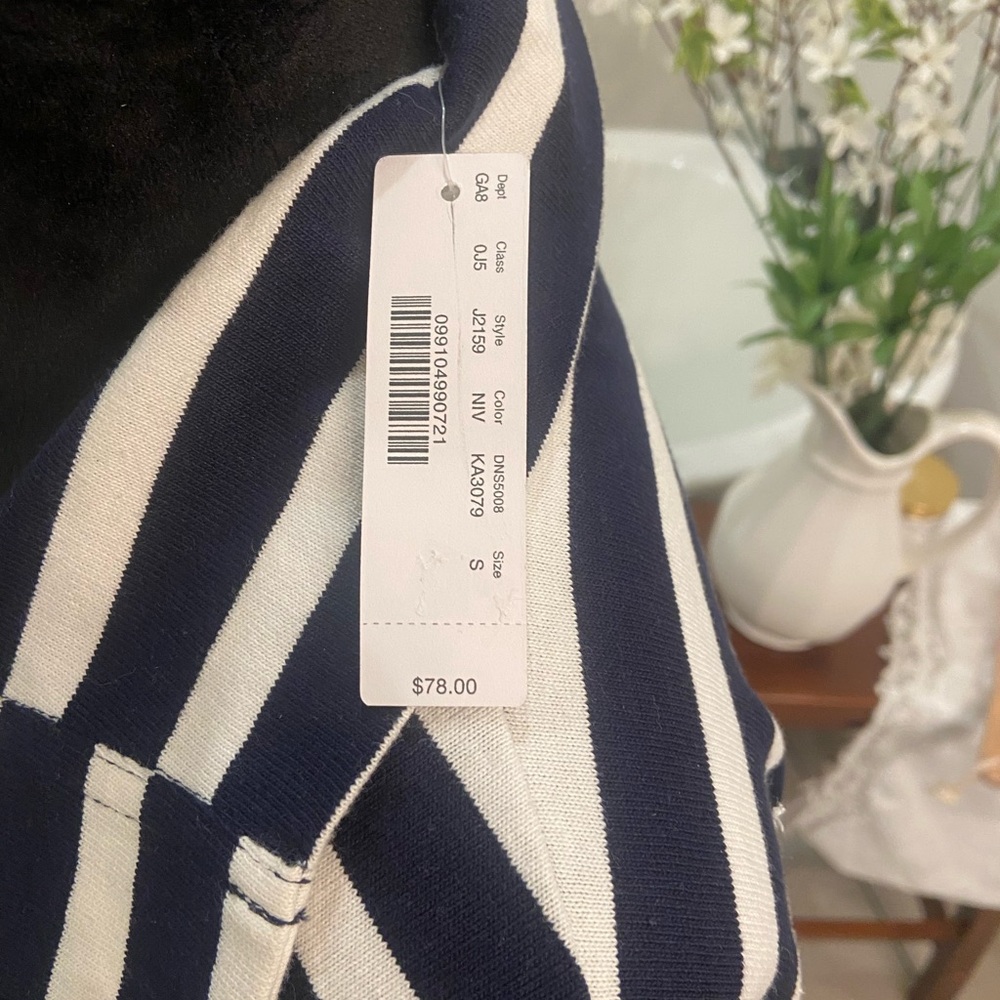 J. Crew Women’s  Navy and Cream Striped Long Sleeve with Bow - Picture 10 of 15